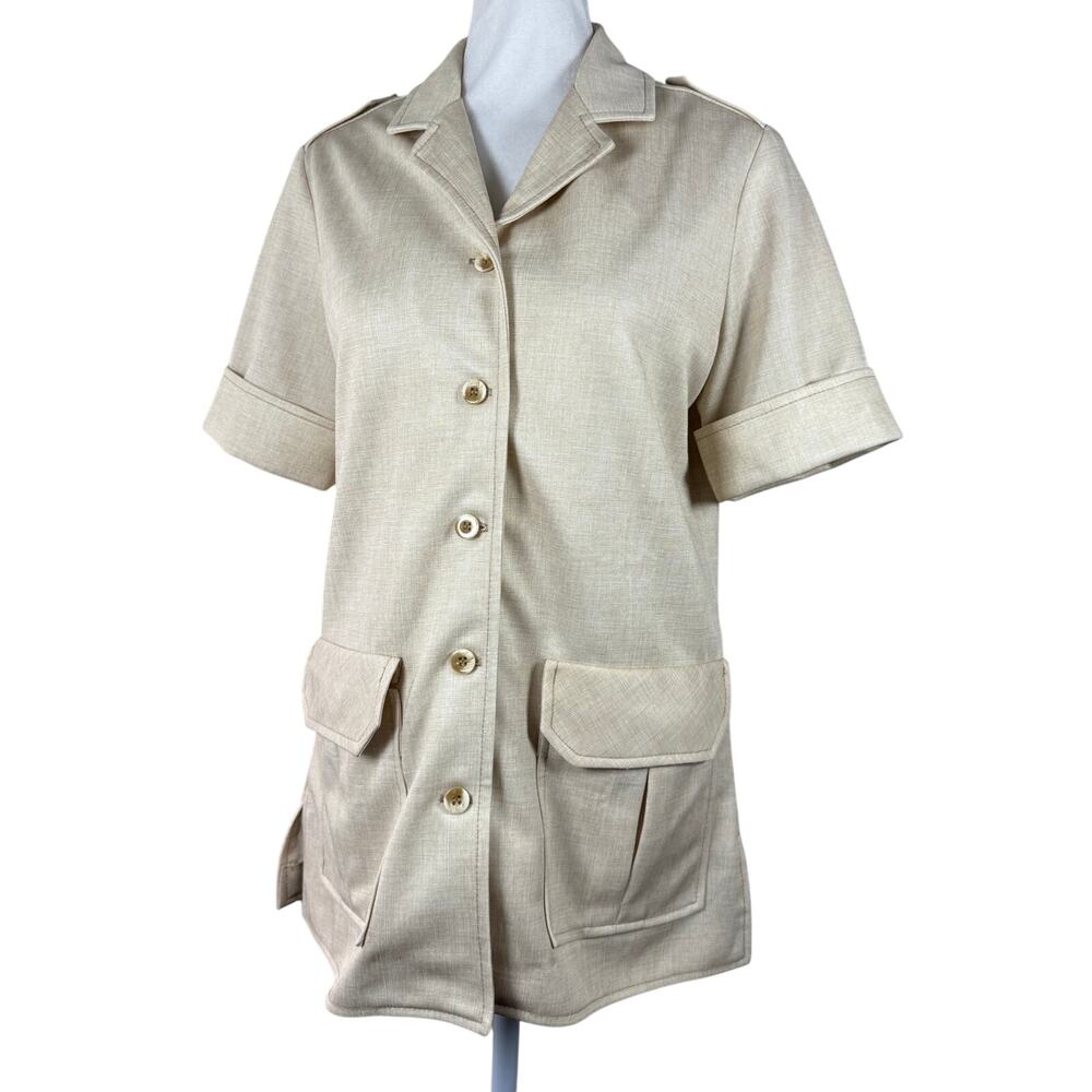 Vintage ‘80s Graff Californiawear Beige Short Sleeve Collared Button Front Shirt